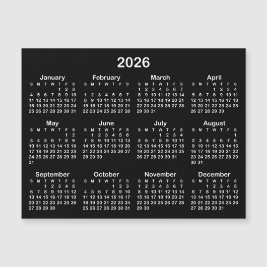 Magnetkalender Minimalistisch Schwarz/Weiß 2026 Magnetkarte (Vorderseite)