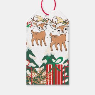 Magnetkarte mit Cartoon-Hirsch und Weihnachtseleme Geschenkanhänger