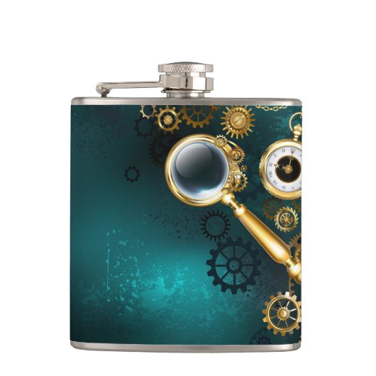 Magnifier in Steampunk Style Flachmann (Vorderseite)