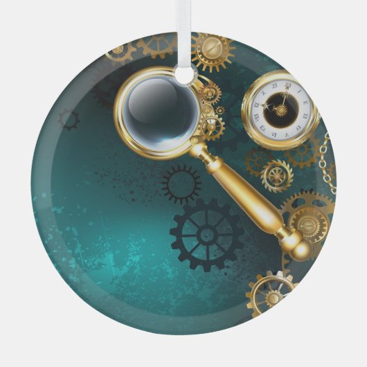 Magnifier in Steampunk Style Ornament Aus Glas (Vorderseite)