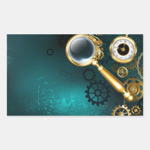 Magnifier in Steampunk Style Rechteckiger Aufkleber
