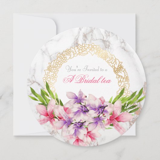 Magnoilia Blume Wasserfarben am Marble Bridal Tee Einladung (Vorderseite)