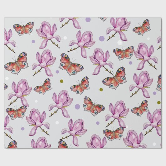 Magnolia and butterflies, watercolor pattern geschenkpapier (Flach)