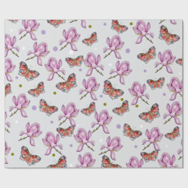 Magnolia and butterflies, watercolor pattern geschenkpapier