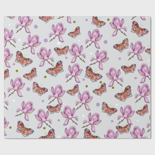 Magnolia and butterflies, watercolor pattern geschenkpapier (Flach)