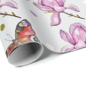 Magnolia and butterflies, watercolor pattern geschenkpapier (Rolleneckpunkt)