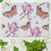Magnolia and butterflies, watercolor pattern geschirrtuch (Gefaltet)
