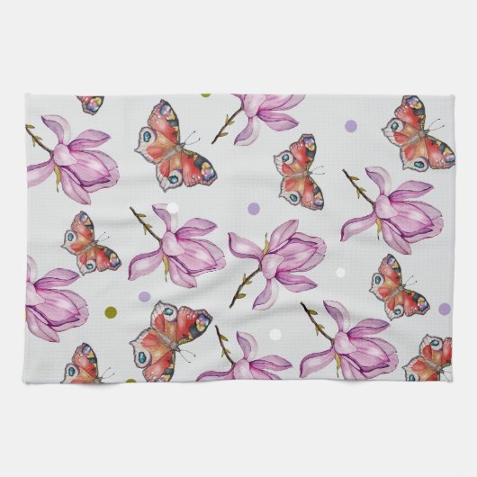 Magnolia and butterflies, watercolor pattern geschirrtuch (Horizontal)