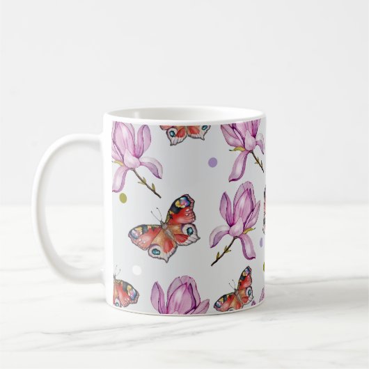 Magnolia and butterflies, watercolor pattern kaffeetasse (Links)