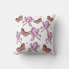 Magnolia and butterflies, watercolor pattern kissen