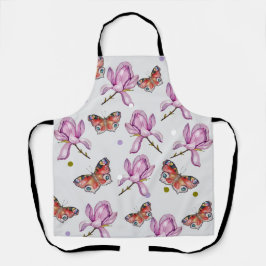 Magnolia and butterflies, watercolor pattern schürze