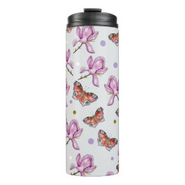 Magnolia and butterflies, watercolor pattern thermosbecher