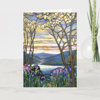 Magnolia and Iris Tiffany Stained Glass Window Karte