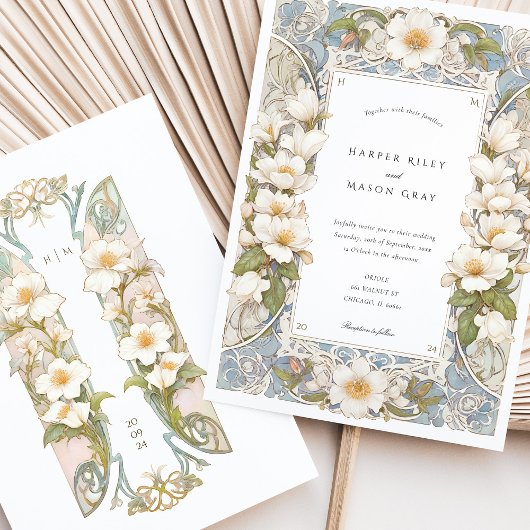Magnolia Art Nouveau Wedding Einladung