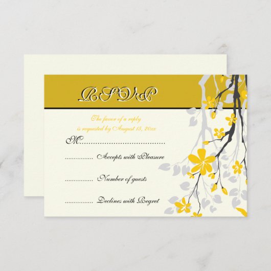 Magnolia Ast gelbe Blumen Hochzeit RSVP Karte (Vorne/Hinten)