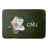 Magnolia auf dunkelgrün mit Monogramm Badematte (Vorderseite)