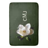 Magnolia auf dunkelgrün mit Monogramm Badematte (Vorderseite Vertikal)