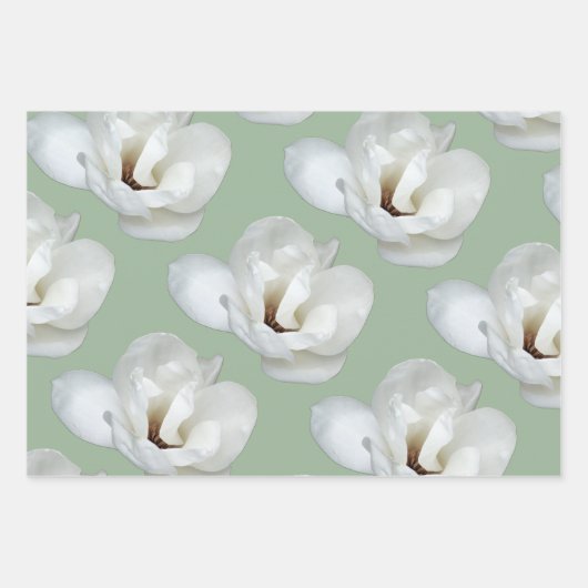 Magnolia auf Grün Geschenkpapier Set (Vorderseite)
