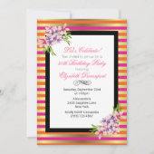 Magnolia auf Rosa und Imitate Gold Streifen Geburt Einladung (Vorderseite)