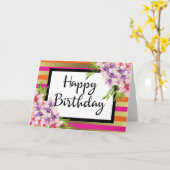 Magnolia auf Rosa und Imitate Gold Streifen Geburt Karte (Gelbe Blume)