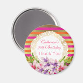 Magnolia auf Rosa und Imitate Gold Streifen Geburt Magnet (Vorderseite/Rückseite)