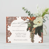 Magnolia Bird of Paradise Tropical Floral Orange Einladung (Stehend Vorderseite)