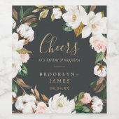 Magnolia Black Cheers Wedding Wine Labels Weinetikett (Einzelnes Label)
