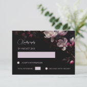 Magnolia Black Floral RSVP Karte (Stehend Vorderseite)