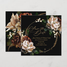 Magnolia Black Gold Wreath Floral Save the Date Einladung