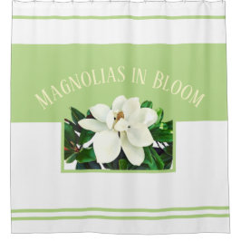 Magnolia Bloom | Grüner und weißer Duschvorhang