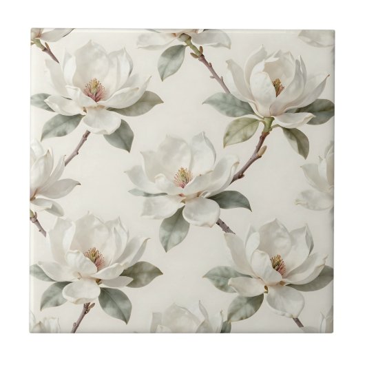 Magnolia Bloom Soft Neutral Pattern Fliese (Vorderseite)