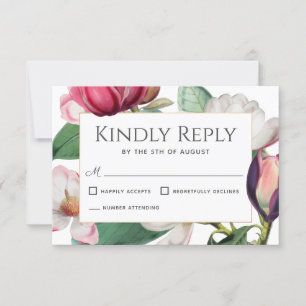 Magnolia Blossoms Elegante Blumenhochzeit RSVP Karte