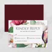 Magnolia Blossoms Elegante Blumenhochzeit RSVP Karte (Vorne/Hinten)
