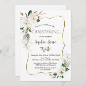 Magnolia Blume Airy Greenerity Gold Christening Einladung (Vorne/Hinten)