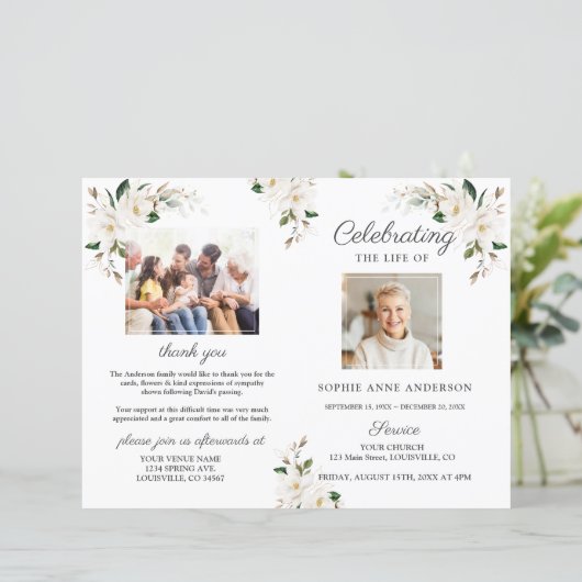 Magnolia Blume Beerdigungsservice Foto Programm (Stehend Vorderseite)