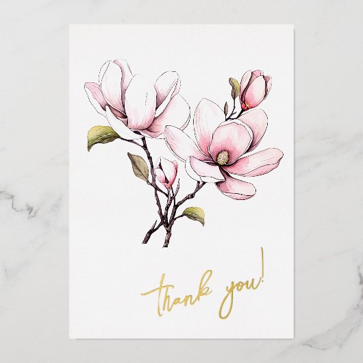 Magnolia Blume "Danke!" bearbeitbar Folien Feiertagskarte (Vorderseite)