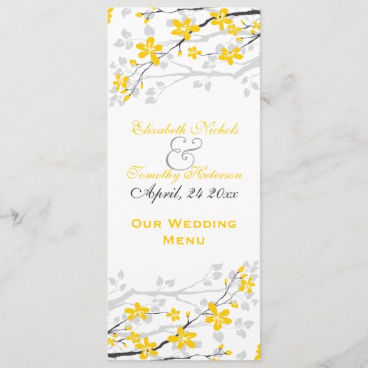 Magnolia Blume Gelb, Grau Hochzeitskarte Menükarte (Vorderseite)