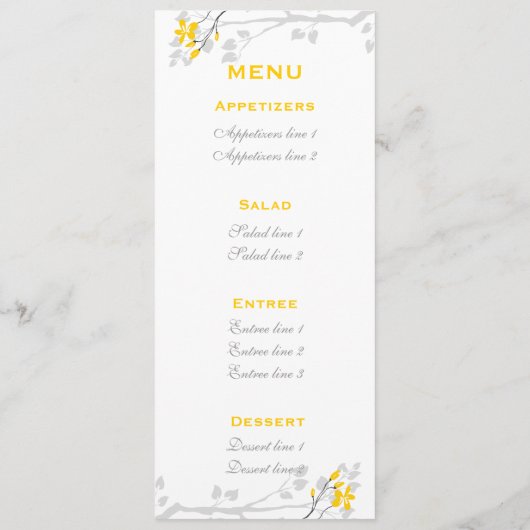 Magnolia Blume Gelb, Grau Hochzeitskarte Menükarte (Rückseite)