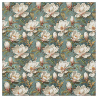 Magnolia Blume Nahtloses Muster auf Aquamarin Stoff
