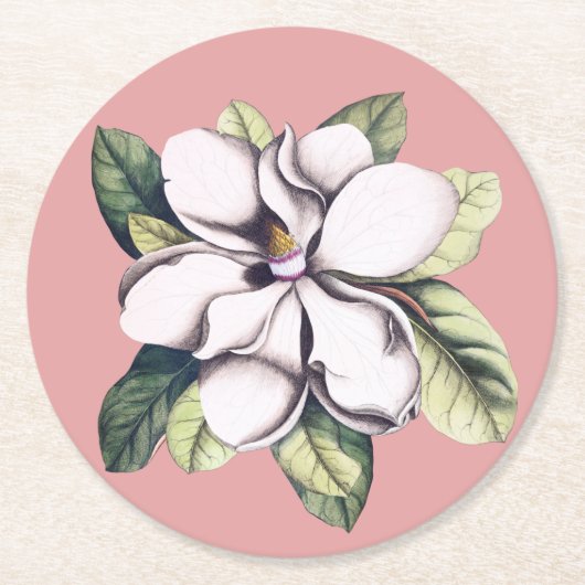Magnolia-Blume Runder Pappuntersetzer (Vorderseite)