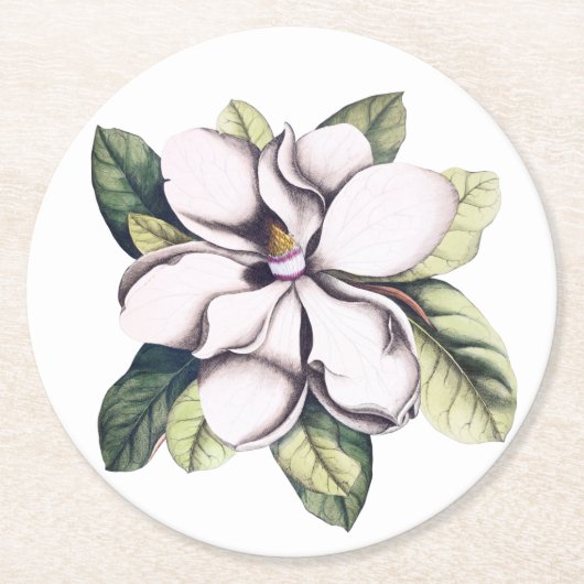 Magnolia-Blume Runder Pappuntersetzer (Vorderseite)