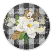 Magnolia Blumenfarm Rustikaler Schwarz-weißer Karo Keramikknauf (Vorderseite)
