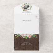 Magnolia Blush Pink Bloral Wreath Wood Wedding All In One Einladung (Außenbereich)