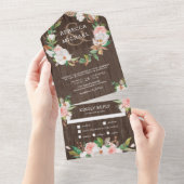 Magnolia Blush Pink Bloral Wreath Wood Wedding All In One Einladung (Abreißen)