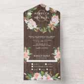 Magnolia Blush Pink Bloral Wreath Wood Wedding All In One Einladung (Innen Boden)