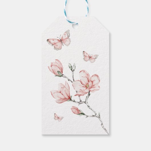 Magnolia Blush Pink Butterfly Baby Dusche Gefallen Geschenkanhänger (Rückseite)