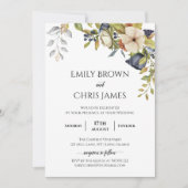 Magnolia-Blüten | Eleganter Violet Blumengrün Einladung (Vorderseite)