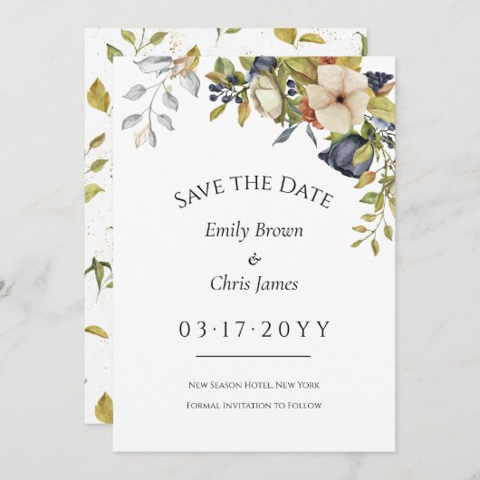 Magnolia-Blüten | Eleganter Violet Blumengrün Save The Date (Vorne/Hinten)