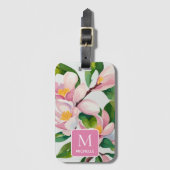 Magnolia Botanische Moderne Kunst rosa Monogramm Gepäckanhänger (Vorderseite Vertikal)