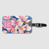 Magnolia Botanische Moderne Kunst rosa Monogramm Gepäckanhänger (Vorderseite (Horizontal))